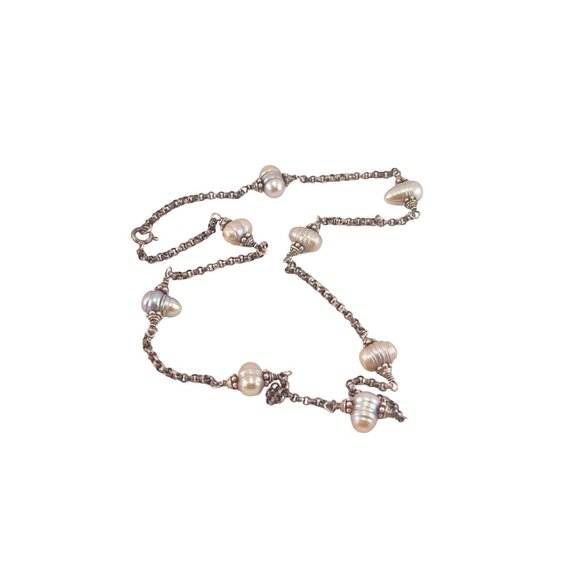 Elegant Sterling Silver Cultured Freshwater Pearl Necklace 16 inch Handcrafted - Picture 8 of 9